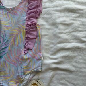 Caden Lane Pastel Leaf Print Kids Swim One Piece